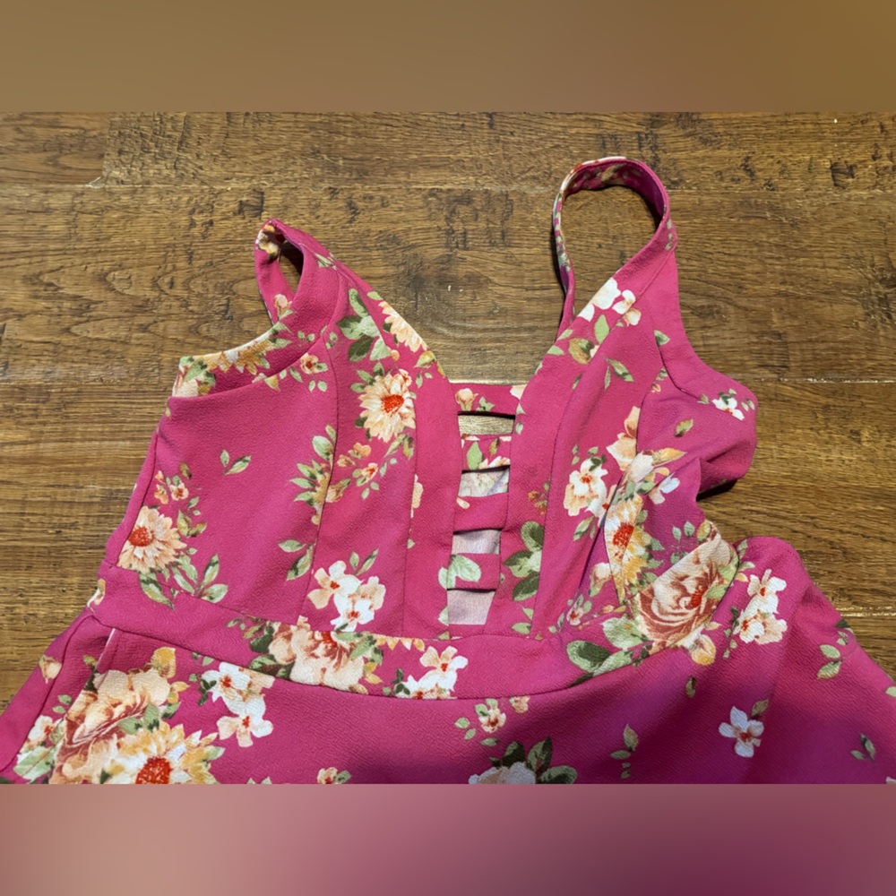 Curvy Sense 2X pink floral caged dress